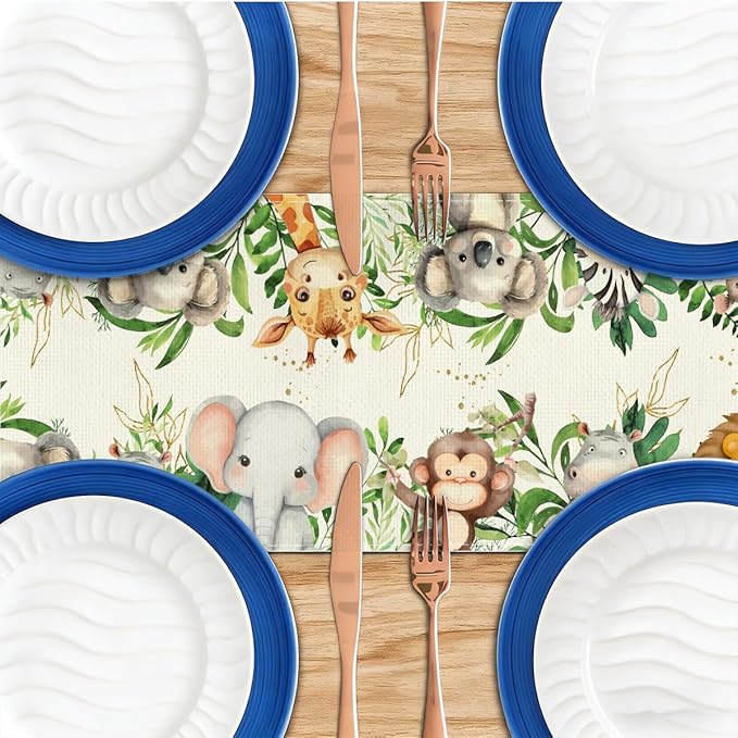 Elephant Giraffe BabyShower Table Runner, Seasonal Spring Summer Decoration for Tables Rustic Summer Decorations for Living Room Kitchen Home Party Indoor Outdoor Table Decor 13 x 72 Inches