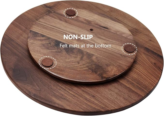 15 Inches Black Walnut Wood Lazy Susan, Solid Wooden Round Kitchen Turntable Rotating Tray