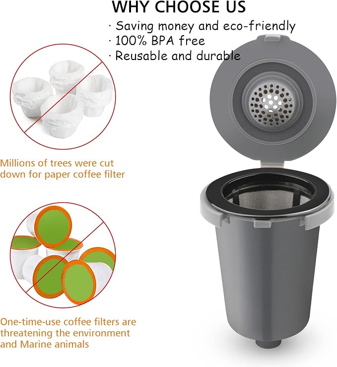 Reusable Filter Cup for Cuisinart, Compatible with Cuisinart #SS-RFC HomeBarista Reusable Filter Cup, Dark Gray (2 Pack)
