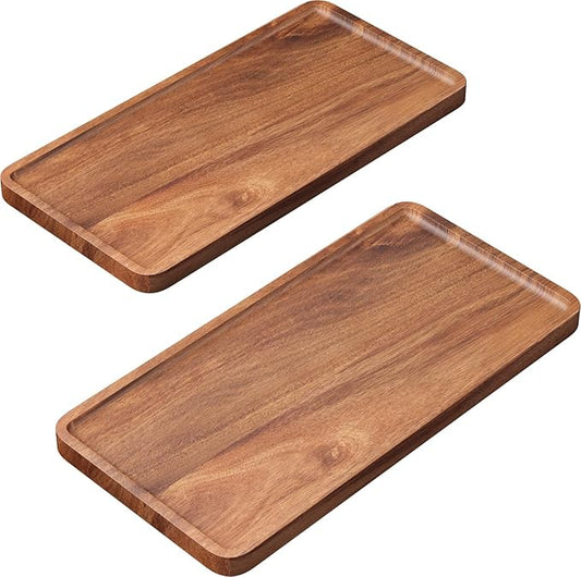 VERTORGAN 2 Pack Acacia Wood Serving Tray,11.8x5.9 Inch Decorative Trays Platter for Coffee Table,Living Room,Bar,Party,Mini Charcuterie Boards Cheese Board,Home Decor