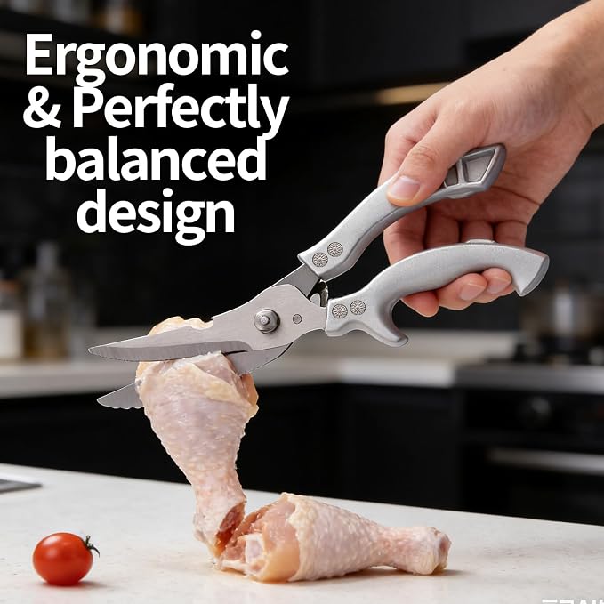 Kitchen Scissors Poultry Shears Heavy Duty Silver, Dishwasher Safe Japan Kitchen Shear for Food Chicken Scissor, Fish, Meat Cutting Scissors Cooking Shears Gifts for Men Women
