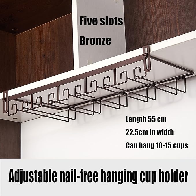 Hanging Wine Glass Rack Black Adjustable, Solid Iron Wine Glasses Hanger, Metal Under Cabinet Stemware Rack 3 Rows, 4 Rows, Convenient Storage And Space-saving