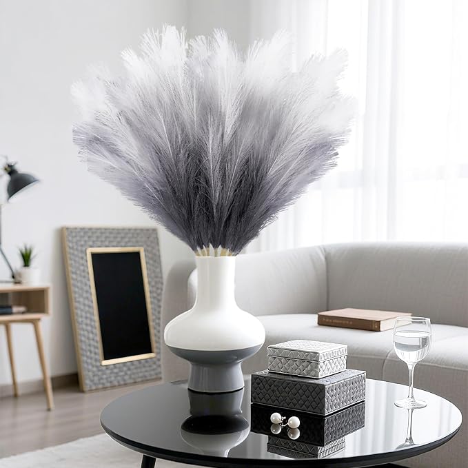 Torontokyo 8Pcs Black Faux Pampas Grass Decor Tall, 35.4” Fluffy Artificial Pompous Grass Branches, Large Pampas Grass Reed Stems for Halloween Gothic Room Decor, Wedding, Baby Shower, Home Boho Decor