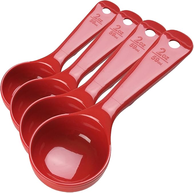 Carlisle FoodService Products Measure Miser Solid Measuring Spoon with Short Handle, 2 Ounces, Red, 1 Count (Pack of 4)
