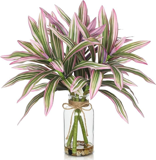 Faux Greenery Stems in Vase Dracaena Aritificial Plant in Glass Vase with Faux Water & Stones 15.7" Small Potted Plants Arrangement Centerpieces for Farmhouse Kitchen Dinner Tables Greenery Decor