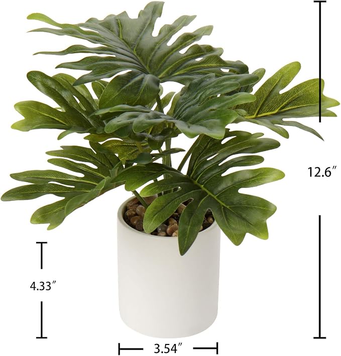 Briful Artificial Monstera Plant 13" Small Fake Plant in Ceramic Pot Potted Faux Plant Indoor for Home Bathroom Living Room Table Office Shelf Desk Decorations
