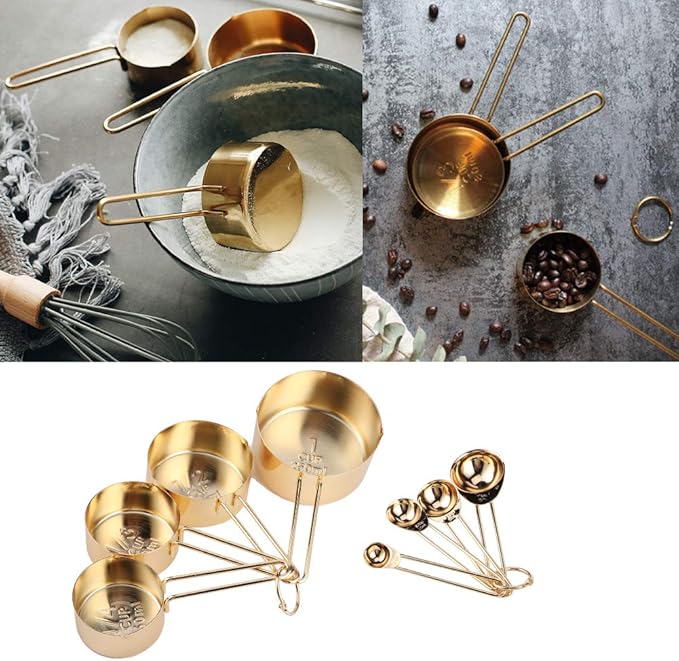 8Pcs Stainless Steel Measuring Cups and Spoons Set - Professional Kitchen Baking Tools with Engraved Scales, Nesting Design for Easy Storage, Dishwasher - for Dry & Liquid