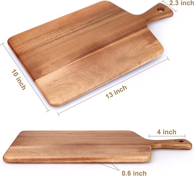 Acacia Wood Cutting Board with Handle Best Cheese for Charcuterie Board Kitchen Wooden Chopping Block for Meat Vegetable Bread Fruit Serving Board Wood Butcher Block Carving Board, 17" X 10"