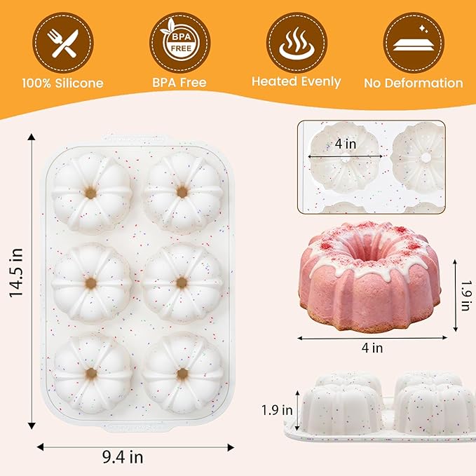 Jumbo Fluted Tube Pan with Metal Reinforced Frame, Silicone Nonstick Cake Molds 2Pcs for Chocoflan, Donuts, Cornbread, Brownies, BPA Free