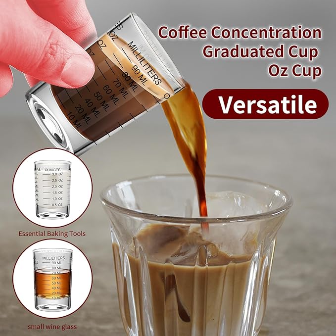 4Pcs Shot Glass Measuring Cup 3 Ounce/90ML Liquid Heavy High Espresso Glass Cup Black Line Espresso Shot Glasses with Measurement (4)