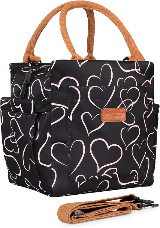 Joymee Insulated Lunch Box With Adjustable Strap Lunch Tote Bag -Love Heart | Spacious Storage, Bottle Holder & Pockets, Leakproof Insulated, for Work, Travel, Picnic, Daily Use, for Adult
