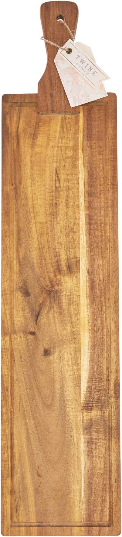 Twine Rustic Farmhouse Tapas Board Serveware, Acacia Wood Plank, Cheese Tray with Handle Brown