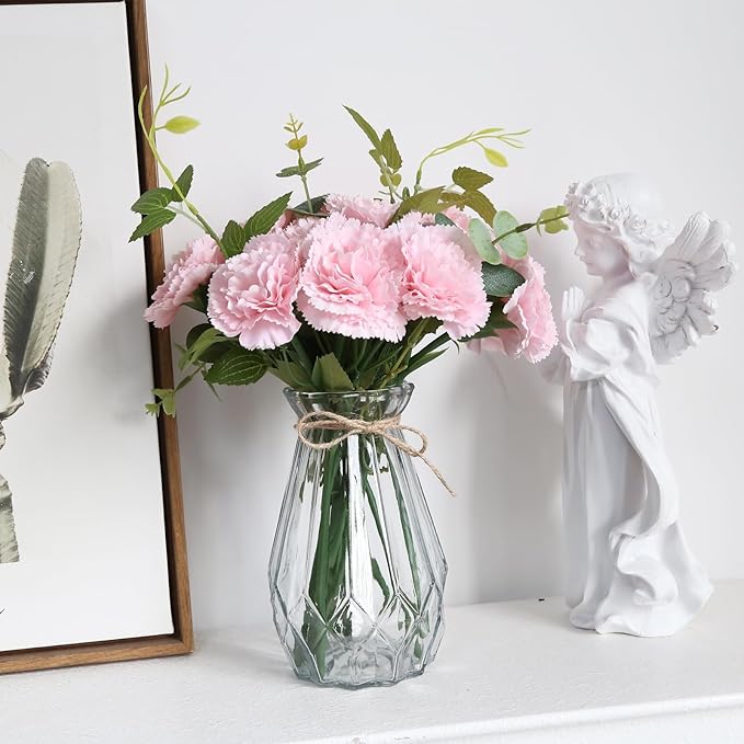 Blush Pink Carnations Artificial Flowers 15pcs Real Touch Carnation Flowers Latex Silk Flowers with Stems for Wedding Bouquets for Bridal Home Table Centerpieces (Latex Nude Pink)