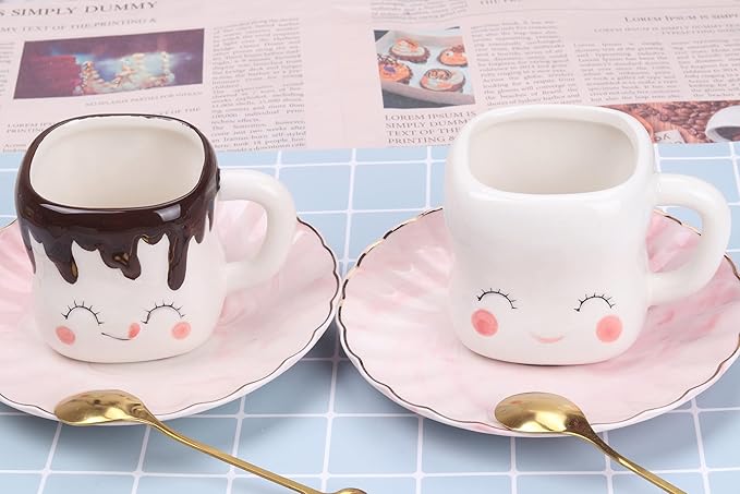Marshmallow Mugs Set of 4 with Handle Marshmallow Cups Cute Mugs for Kids Hot Chocolate Cocoa Mug Gifts for Kids Women Christmas Mother's Day Set 6OZ