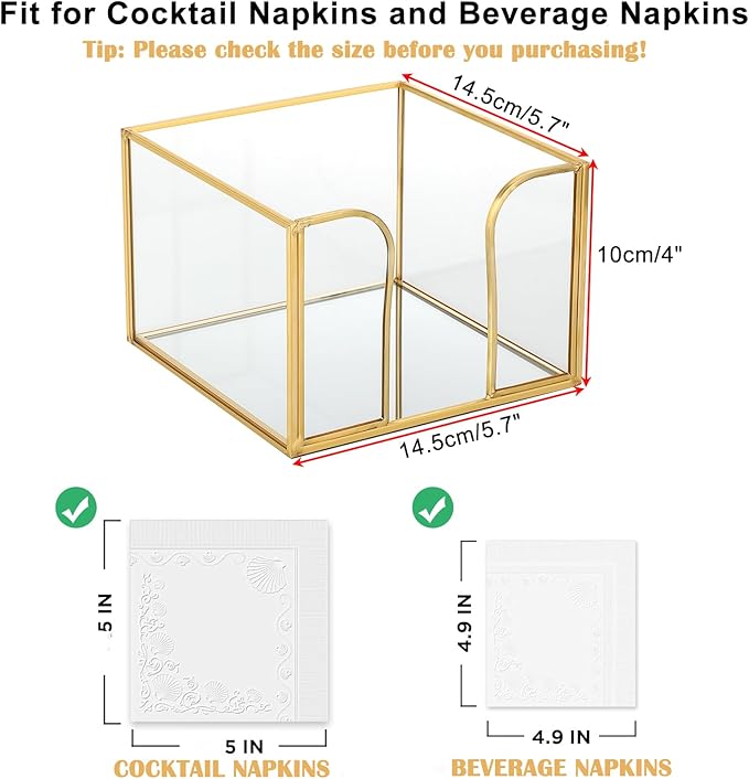 Sumnacon Glass Napkin Holder for Table, Stylish Cocktail Napkin Holder,Modern Napkin Holders for Paper Napkins,Gold Napkin Holders for Kitchen Dining Table Party Restaurant Bar