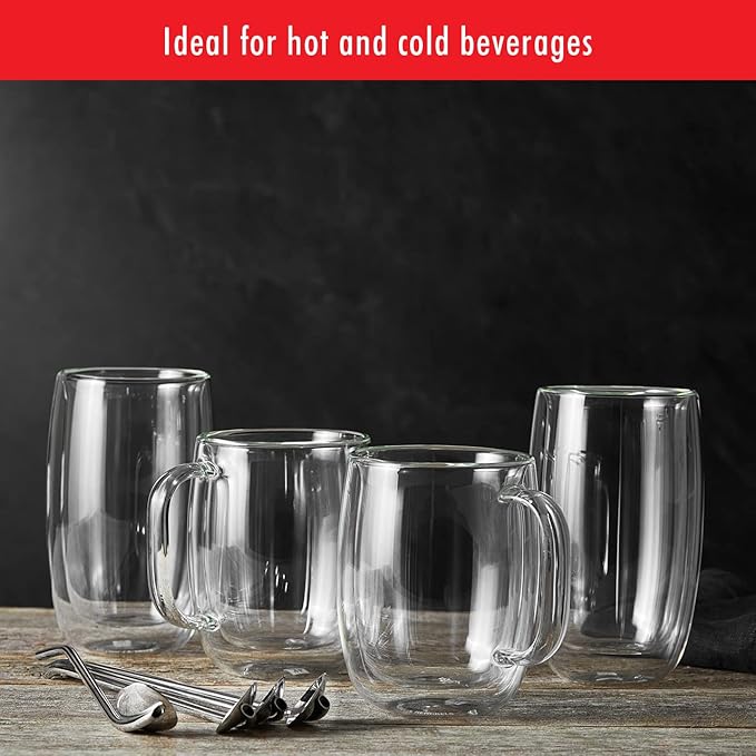 ZWILLING Sorrento Plus 2-pc Double-Wall Glass Coffee Mug Set, 12-oz, 355ml, Clear