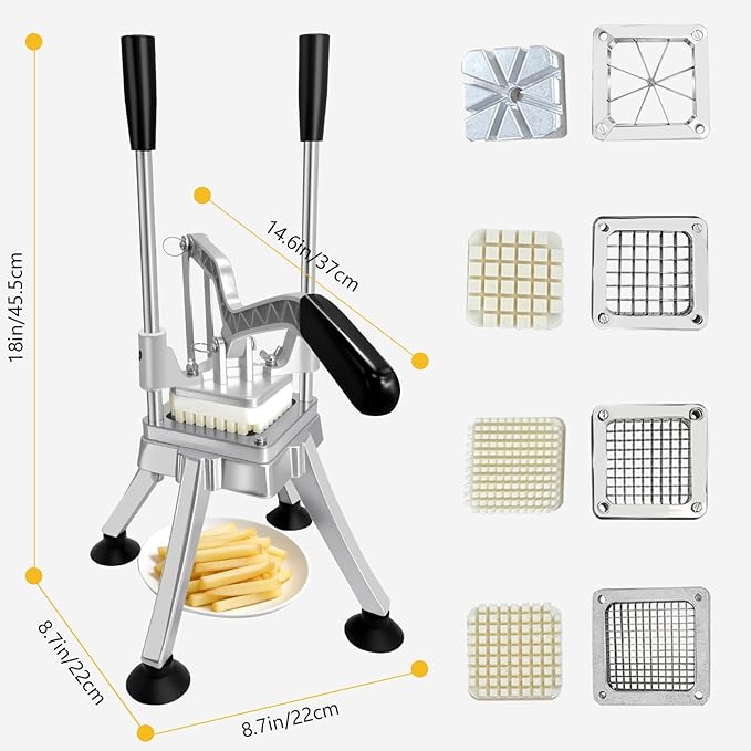Vegetable Chopper, Potato Slicer w/ 4 Replacement Blades, fruit chopper, french fry cutter, Potato Dicer & Fruit Slicer for Restaurants & Home Kitchen