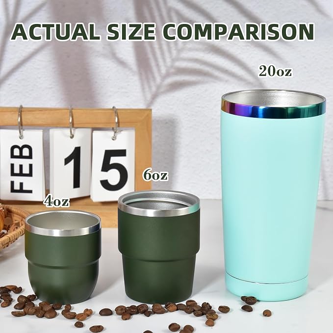 CHLJAR Espresso Cups, 4oz Insulated Espresso Cup Set of 2, Espresso Shot Cups, Stainless Steel Espresso Glasses, Stackable Mini Tumbler, Small Cup for Coffee
