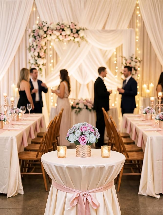 BLOSMON Fake Flowers Ball Centerpieces: 2 Pcs Pink Rose Babys Breath Artificial Flowers Wedding Decoration for Table Silk Kissing Floral Bouquet Arrangements for Home Party DIY Decor