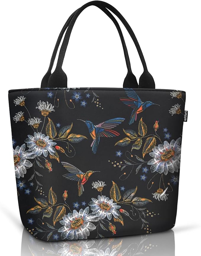 Gloppie Lunch Bag for Women Insulated Lunch Tote Leakproof Cooler Bag Teacher Appreciation Gifts for Work Hummingbird Daisy 9L