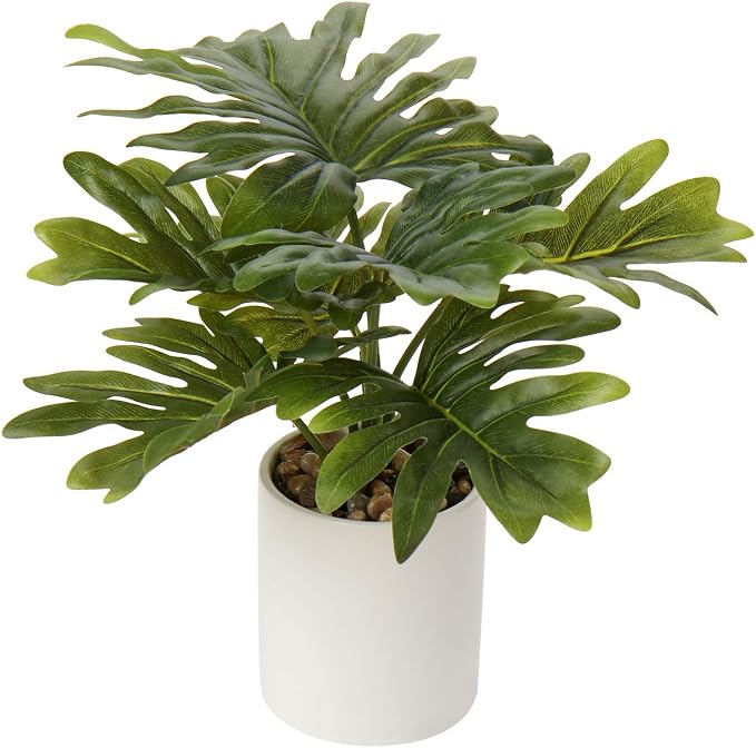 Briful Artificial Monstera Plant 13" Small Fake Plant in Ceramic Pot Potted Faux Plant Indoor for Home Bathroom Living Room Table Office Shelf Desk Decorations