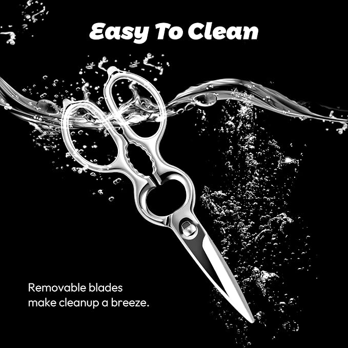 Upgraded Version of Detachable Kitchen Scissors, Mirror-Finish All-Steel Forged Stainless Steel Kitchen Shears Come Apart Food Scissor for Pizza Meat Bone Chef Scissors Heavy Duty Metal Shears, Silver