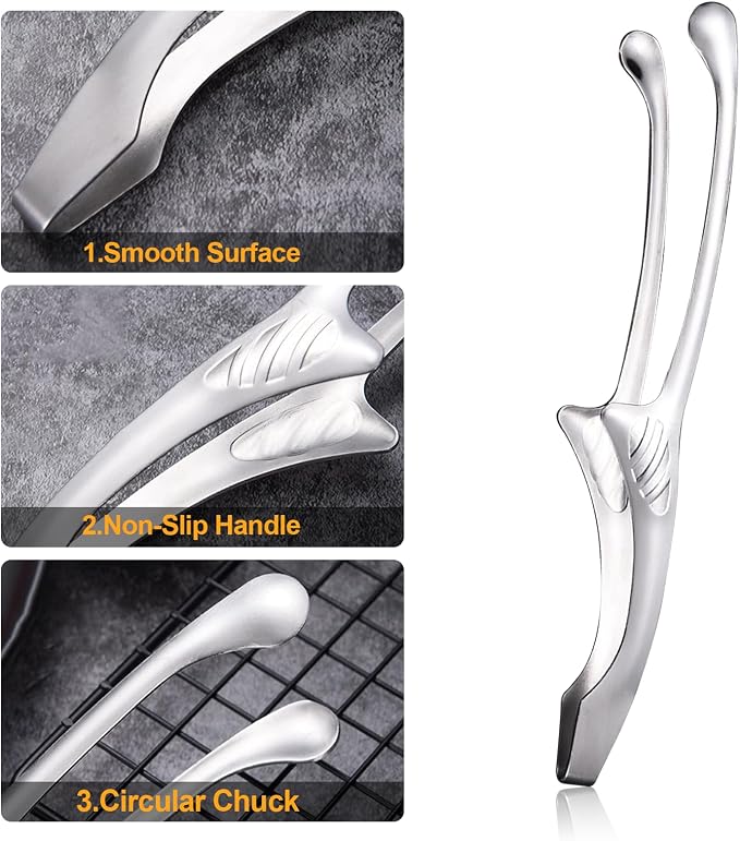 2 Pieces Stainless Steel Grill Tongs for Korean and Japanese BBQ Clean & Convenient Use,Non-Slip Serrated Tips,Ideal for Cooking Self-Standing Tongs for Salad,Grill,Camping,Buffet,Oven (11.4inch)