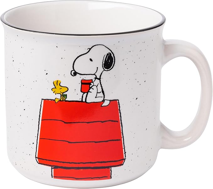 Silver Buffalo Peanuts Snoopy and Woodstock Get Cozy Ceramic Camper Mug, 20 Ounces