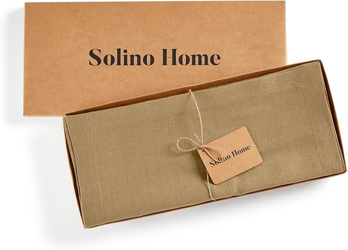 Solino Home Linen Table Runner 36 Inches - 100% Pure Linen Kelp Table Runner 14 x 36 Inch Ideal for Dresser and Coffee Tables, Spring, Summer - Diana Medium Weight