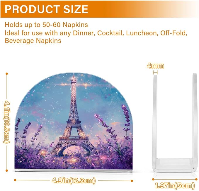 Napkin Holder Acrylic Napkin Holder for Table Kitchen Party Restaurant U Shaped Upright Napkin Dispenser Organizer Lavender Eiffel Tower Purple