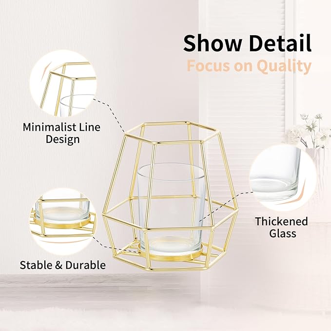Nuptio Geometric Tealight Candle Holder Gold - Candle Holders for Pillar Candles Set of 2 Tea Light Candle Holders Set Metal Candle Stand Table Centerpiece for Wedding Party Cafe Bar Home Decor