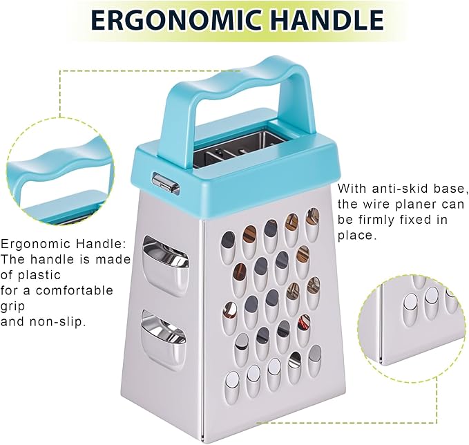 ElevateTech Mini Cheese Grater, 3Pcs Stainless Steel Box Grater with Handle Professional Cheese Slicer Grater for Kitchen Slicer Cheese Ginger Vegetable Multifunction Dishwasher Safe