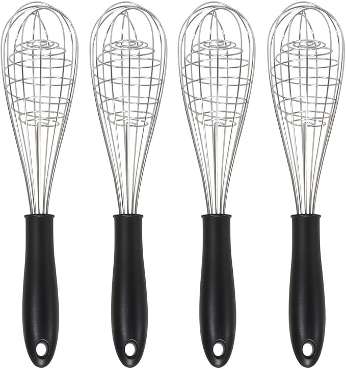 12-Inch Balloon Whisk (4 Pack), Stainless Steel Wire Whisks for Cooking, Classic Egg Beater Manual Mixer for Blending, Whisking, Beating and Stirring
