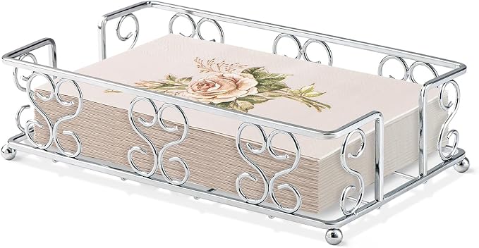 Stainless Steel Napkin Holder & Guest Towel Tray | Disposable Paper Towel Dispenser for Bathroom, Table, Kitchen Countertop, Dinner Table, Vanity