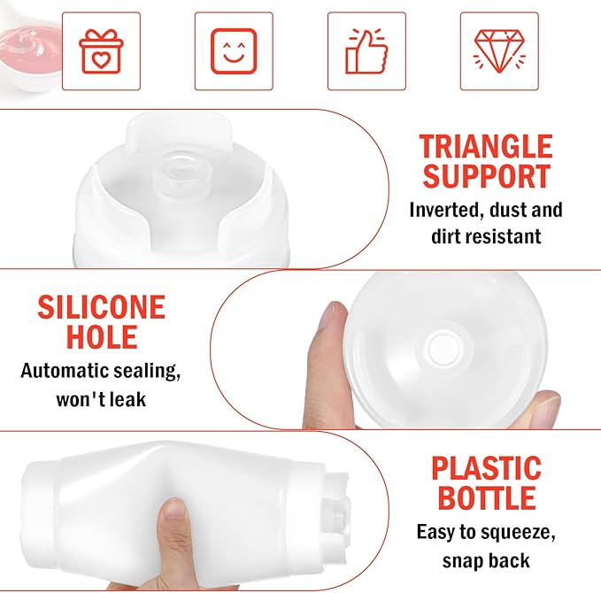 Lemecima 4 Pcs Squeeze Bottles Refillable 20 oz, Inverted Plastic Tip Large Valve Dispenser Condiment Squeeze Bottle for Sauces Ketchup Sour Cream Self Sealing Syrup Dispenser for Restaurants