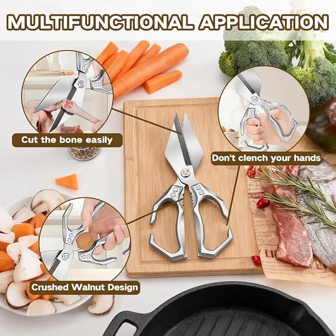 Multifunctional Heavy-Duty Kitchen Shears, Poultry Scissors, Stainless Steel Heavy Duty Scissors for Chicken, Meat, Seafood, Bone Cutting, Box Included, Suitable for Christmas Kitchen