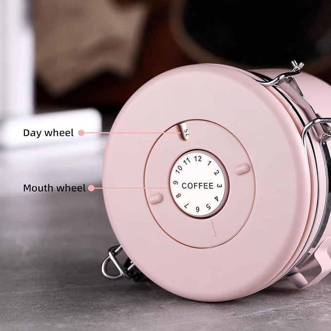 Bincoo Pink Coffee Canister, Large Stainless Steel Coffee Bean Storage Container with Date Tracker (800ML)