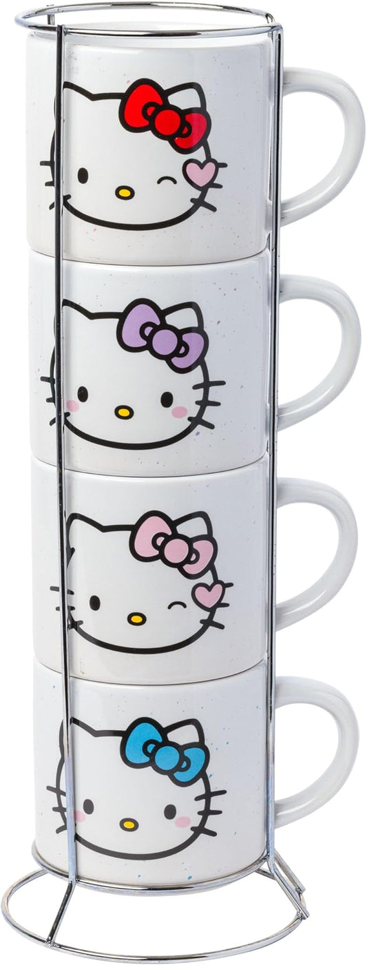 Silver Buffalo Sanrio Hello Kitty Faces and Hearts 4pc Ceramic Mug Stack Set, 10 Ounces