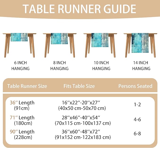 Teal Grey Table Runners Modern Art Farmhouse Linen Table Runners Dresser Scarves Retro Rustic Style for Party Kitchen Dining Table Coffee Holiday Party Decor (13"x 36", Teal Grey)