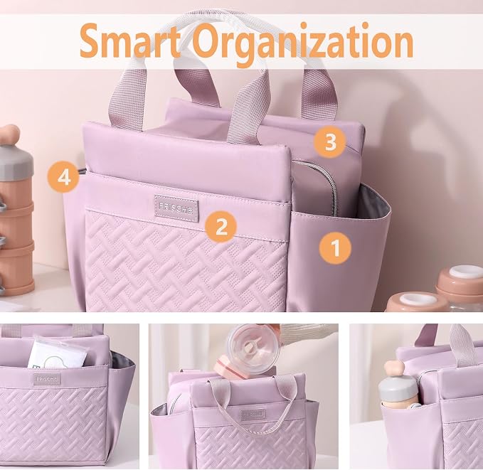Lunch Bag for Women,Reusable Insulated Lunch Box Large Capacity Lunch Tote Bags with Side Pockets and Bottle Holder for Work or Travel (PURPLE)