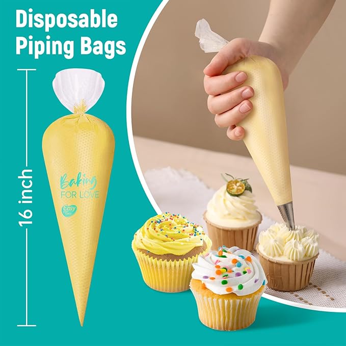 16 Inch Thick Disposable Piping Bags, 100PCS Anti Burst Pastry Bags for Cake Decorating Cream Frosting and Baking Supplies, Tipless Piping