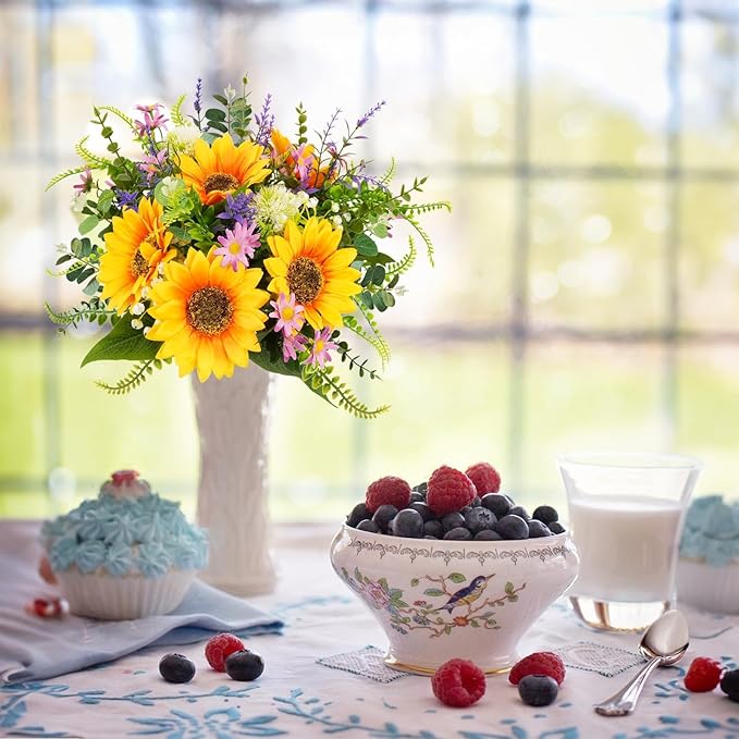 HUAESIN Sunflowers Artificial Flowers Bouquets Spring Flowers Artificia Fake Wildflowers Silk Cemetery Flowers Arrangements for Home Kitchen Office Table Centerpieces Wedding Party Grave Decor