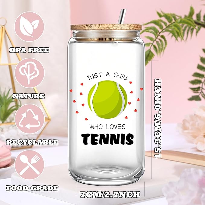 Tennis Gifts for Women, Funny Inspirational Gifts for Tennis Lovers Players, Team Gift Set with Glass Cup Cosmetic Bag Sports Party Favors