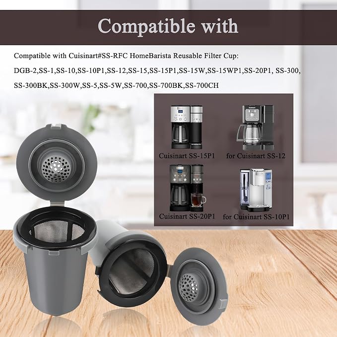 Replacement Parts Grey Reusable Filter Cup, Compatible with Cuisinart Single Serve Coffee Makers 3 Pack