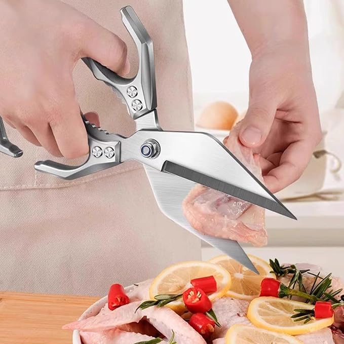 Multifunctional Heavy-Duty Kitchen Shears, Stainless Steel Kitchen Scissors for Food, Poultry Shears, Poultry, Meat, Seafood, Bone Cutting, Dishwasher Safe Ergonomic Handle (Red)