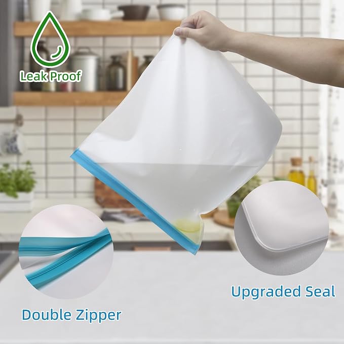 4 Pcs 2 Gallon Reusable Food Storage Freezer Bags, Large Capacity, BPA Free Reusable Food Pouches, Used For Home Food Storage And Camping (Multicolor 4 Pack)