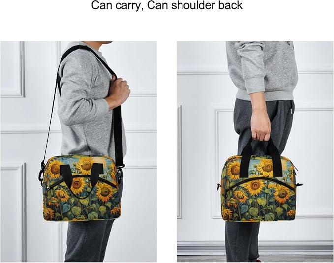 ALAZA Vintage Yellow Sunflower Print Insulated Lunch Bag for Women Men Reusable Lunch Box Tote Bag Adjustable Shoulder Strap Cooler Bag Leakproof Work Picnic