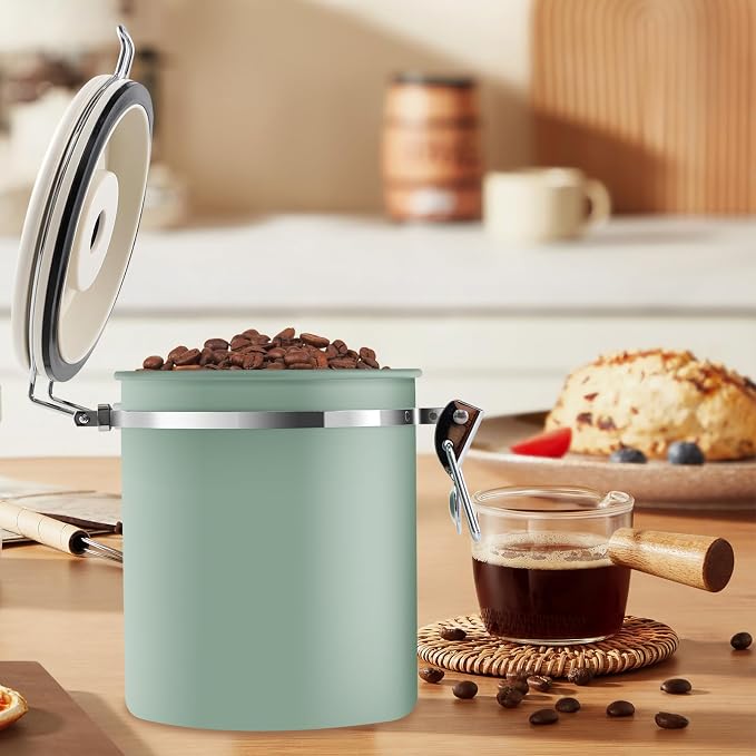 3PCS Coffee Storage Canister,1.5L 51OZ Double Airtight Coffee Beans Container with Date Locator,304 Stainless Steel Kitchen Food Storage Container with Spoon,for Coffee Beans Grounds Tea Sugar