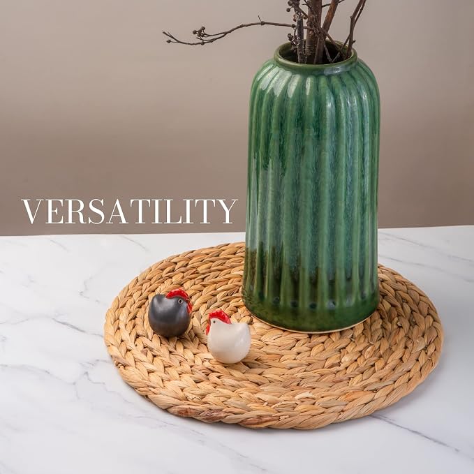 Laquedecraft 11.8" Set of 4 Round Water Hyacinth Placemats | Boho Woven Rattan Table Mats | Farmhouse Wicker Spring Plate Chargers Like Corn Husk, Seagrass for Wedding, Party, Christmas, Events