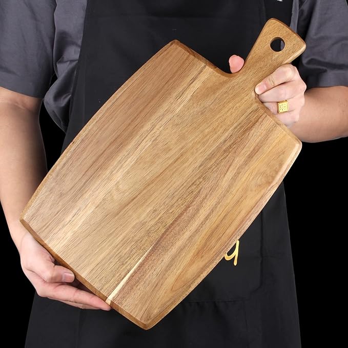 Acacia Wood Cutting Board with Handle Large Charcuterie Boards Wooden Chopping Board Decorative Big Cutting Boards for Kitchen Meat Teak Bread Cheese Board Platter Butcher Block Food Serving Tray